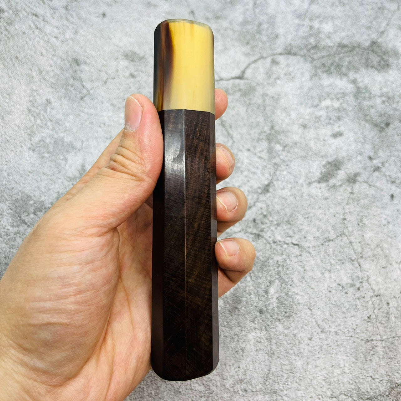 I- Siamese Black Curly Rosewood Wa handle with marble horn, 145mm