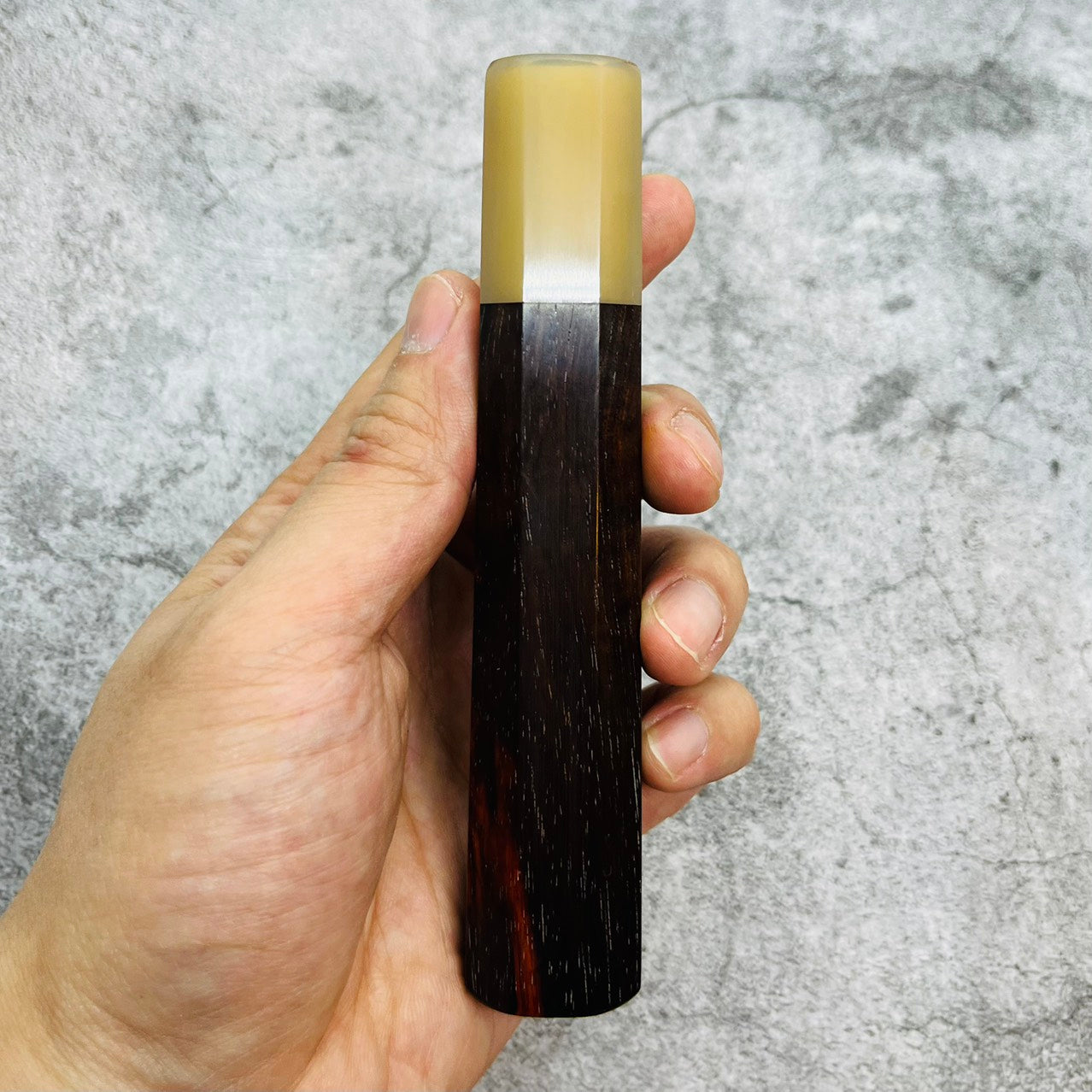 I- Burl rosewood with burl Wa handle with marble horn ferrule, 135mm