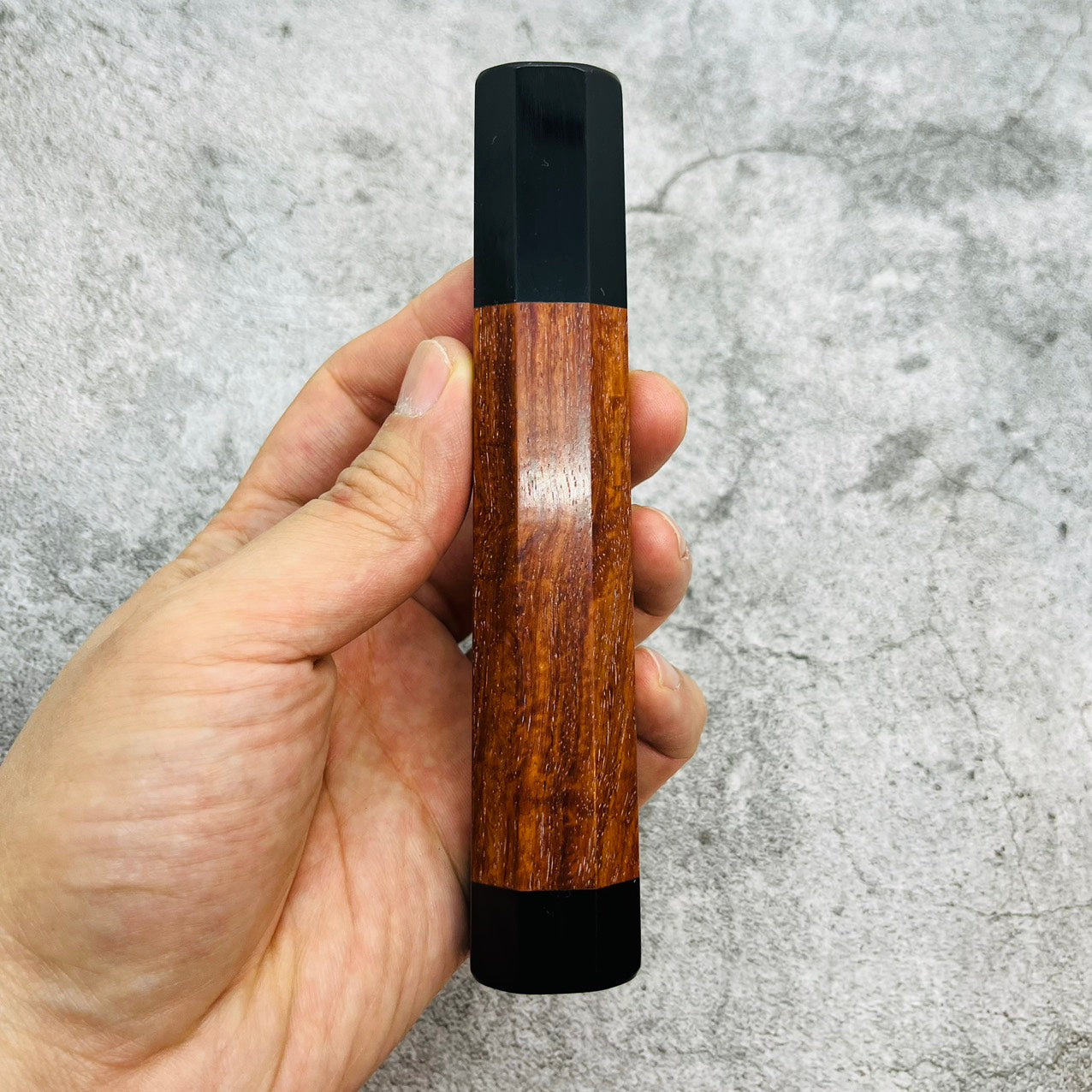 I- Padouk wood Wa handle with black horn ferrule and end cap- 140mm
