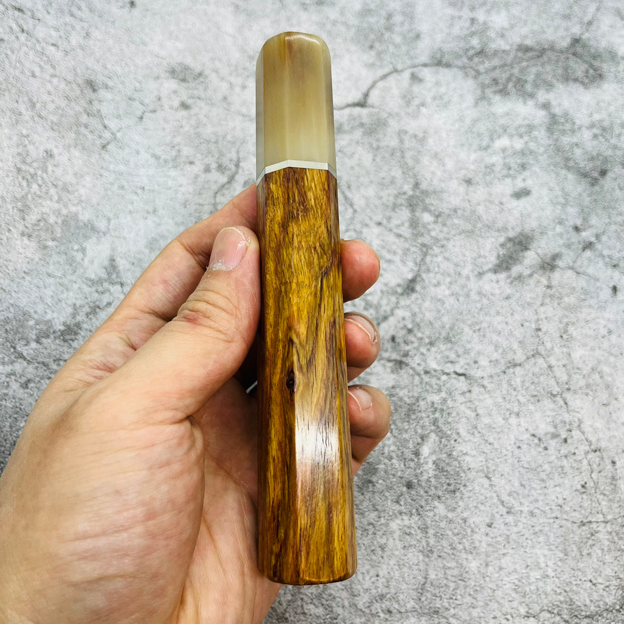 I- Huanghuali wood Wa handle with marble horn ferrule and nickel spacer- 140mm