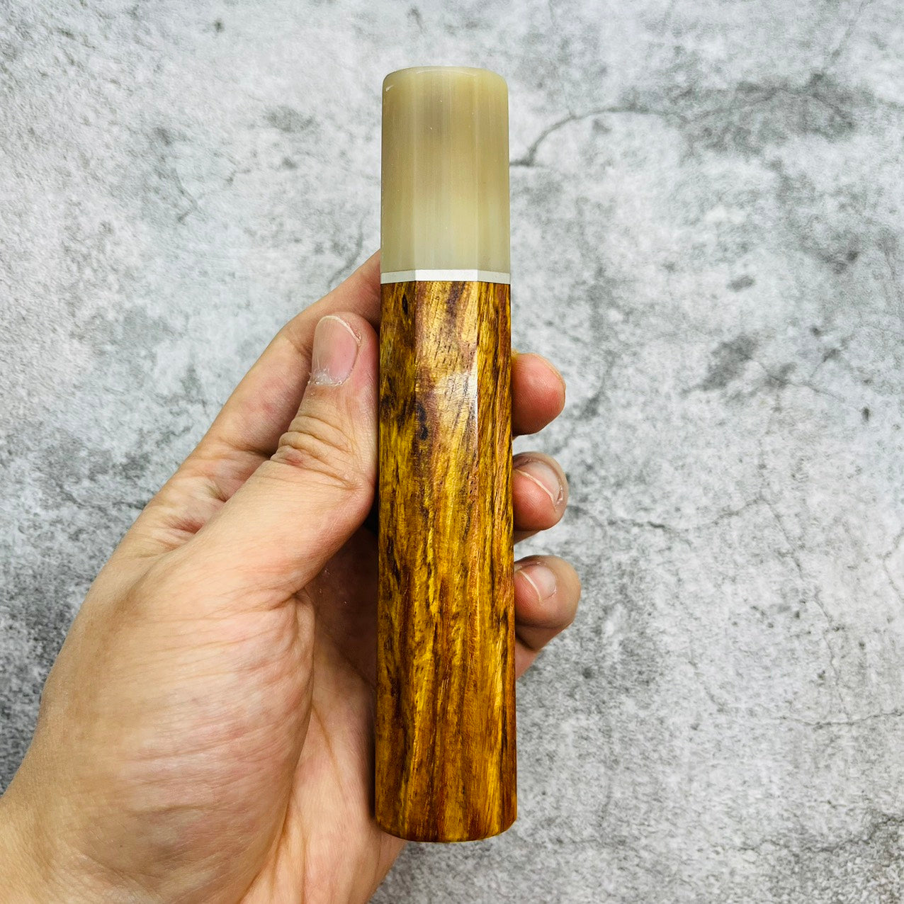 I- Huanghuali wood Wa handle with marble horn ferrule and nickel spacer- 140mm