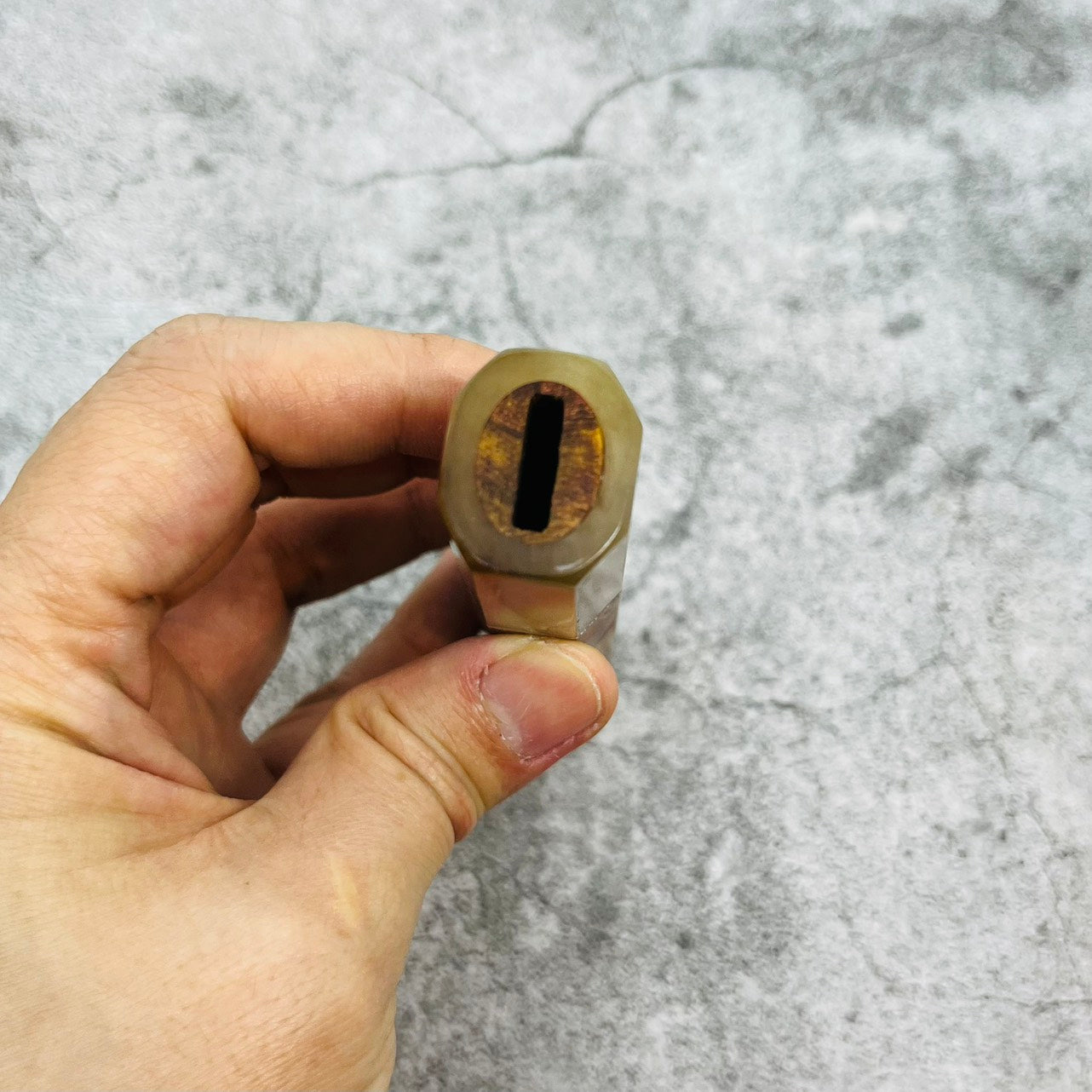 I- Huanghuali wood Wa handle with marble horn ferrule and nickel spacer- 140mm