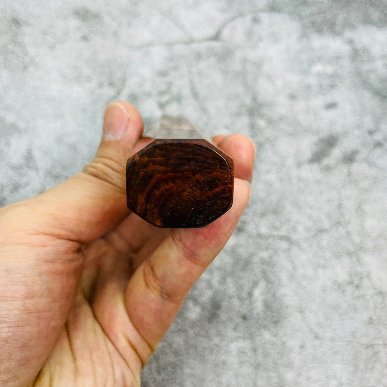 I- 9 Curly Siamese Rosewood Wa handle with marble horn ferrul, nickel spacer- 140mm