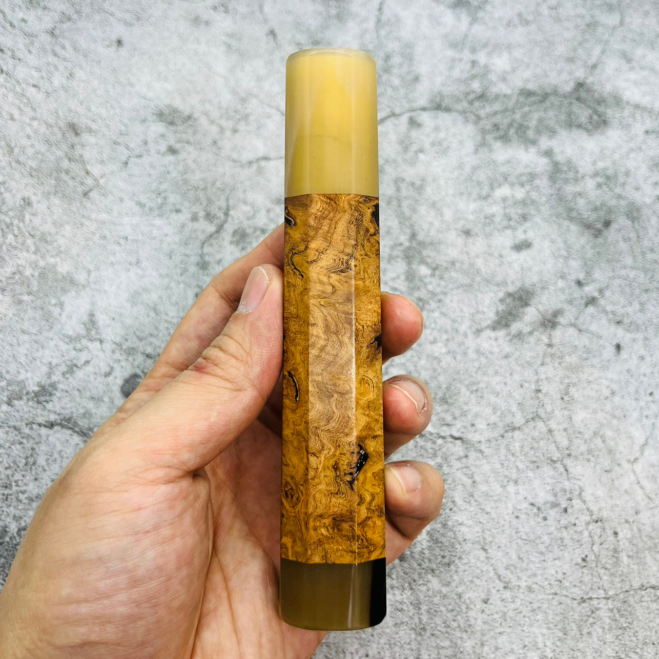 I- 4 Viet Ironwood Wa handle with marble horn ferrule, end cap- 140mm