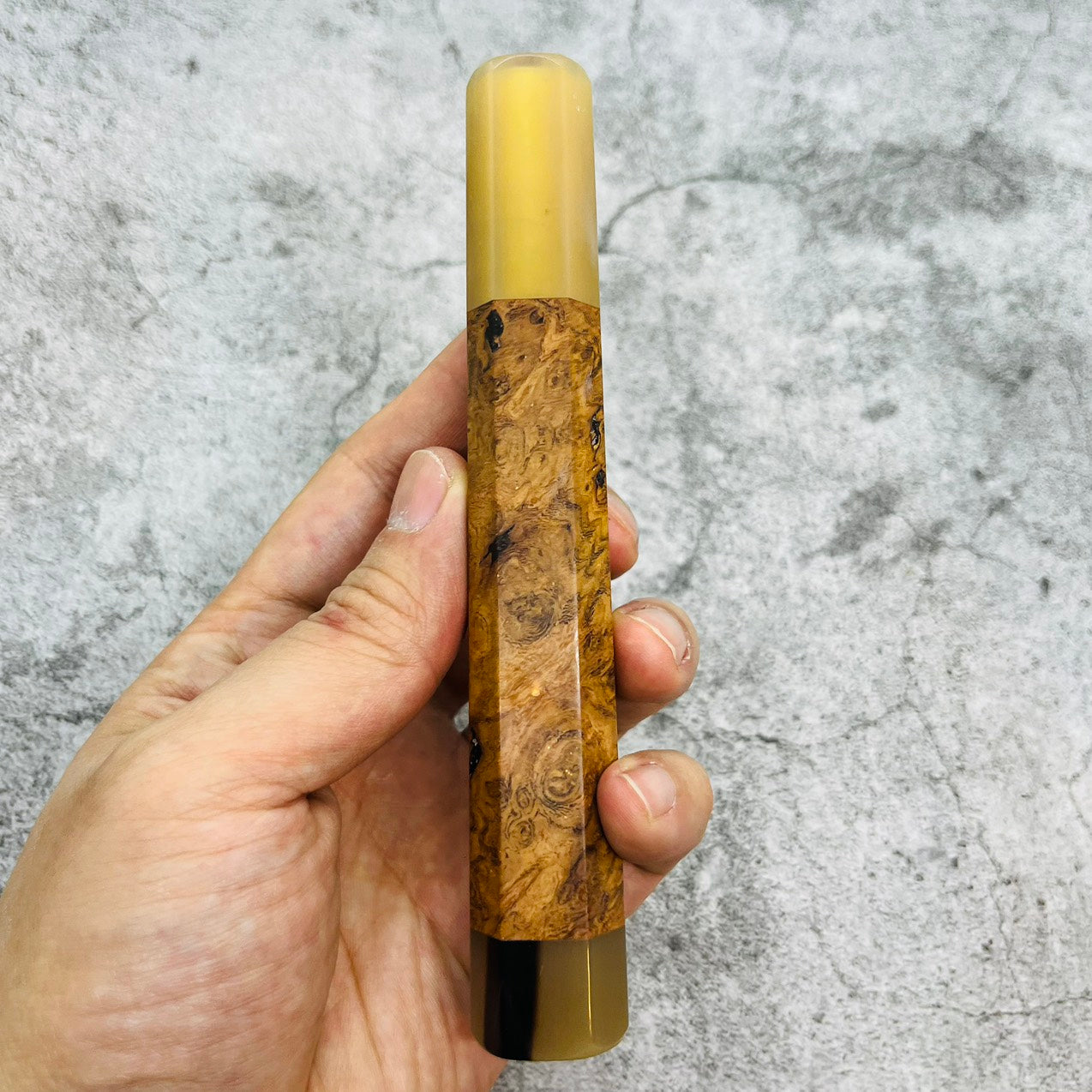 I- 4 Viet Ironwood Wa handle with marble horn ferrule, end cap- 140mm
