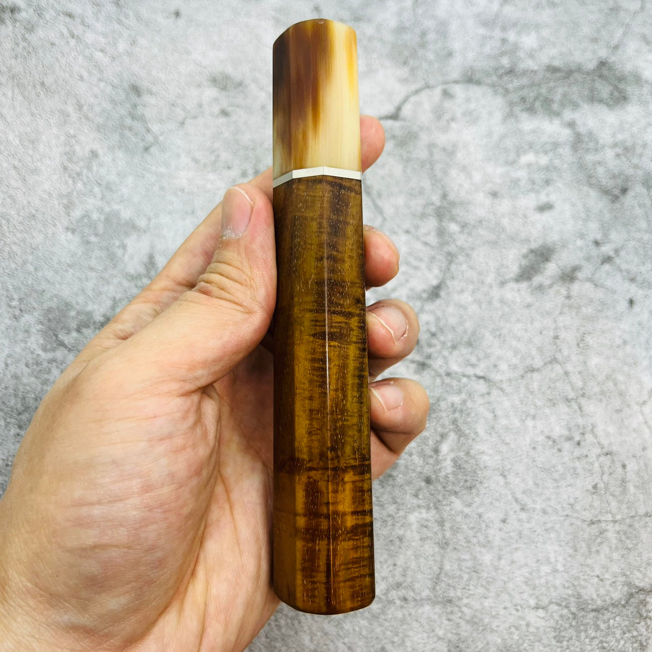 I- Coffee Curly Rosewood Wa handle with marble horn ferrule, nickel spacer- 140mm