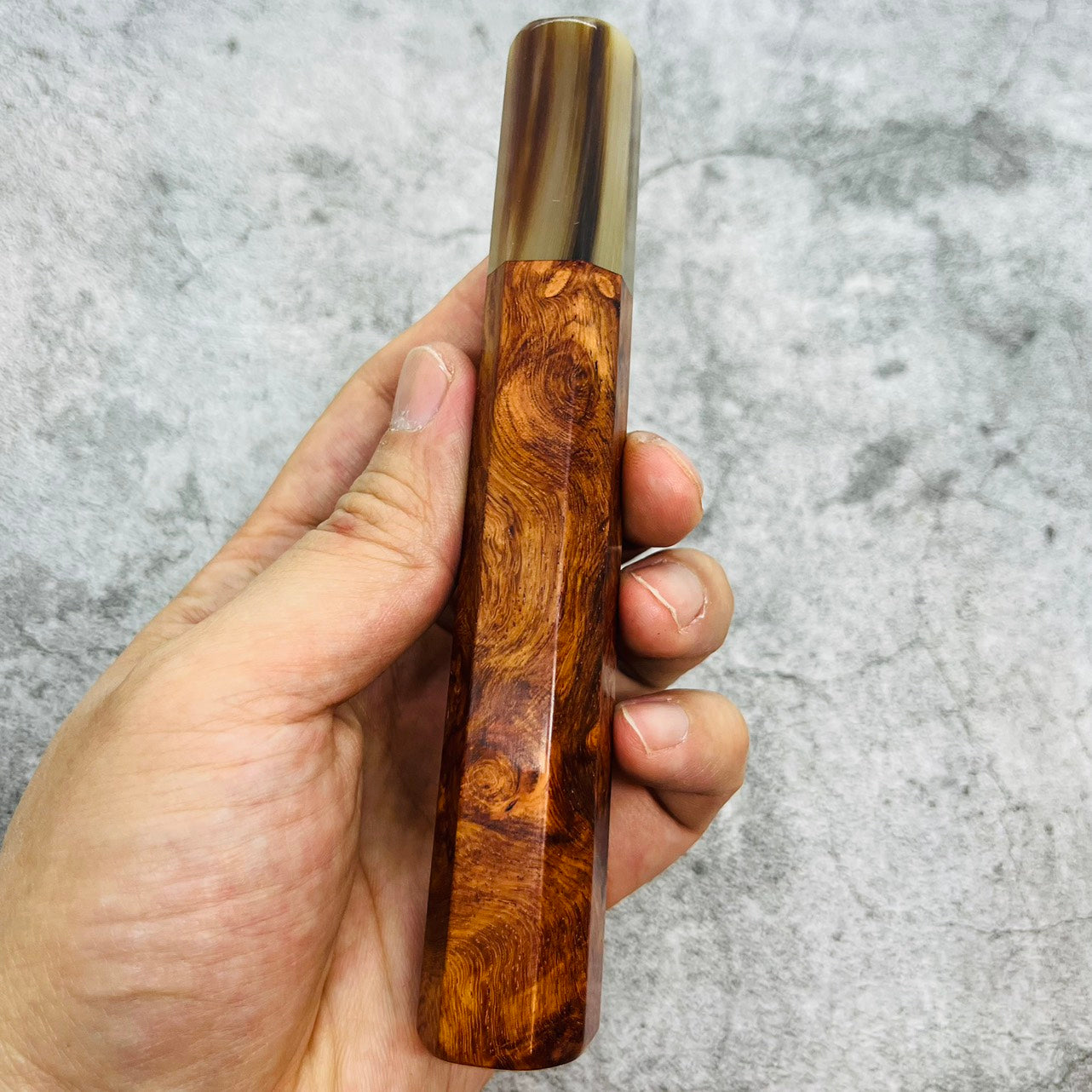I- Cool Burl Amboyna Wa handle with marble horn ferrule- 140mm