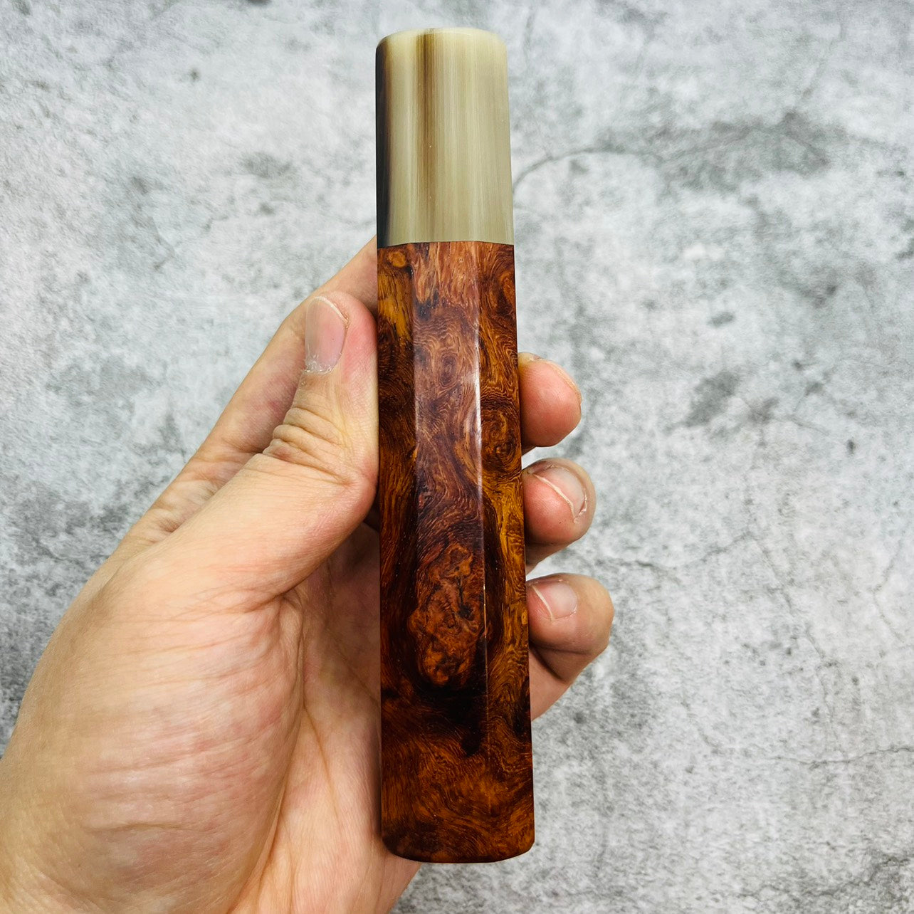 I- Cool Burl Amboyna Wa handle with marble horn ferrule- 140mm