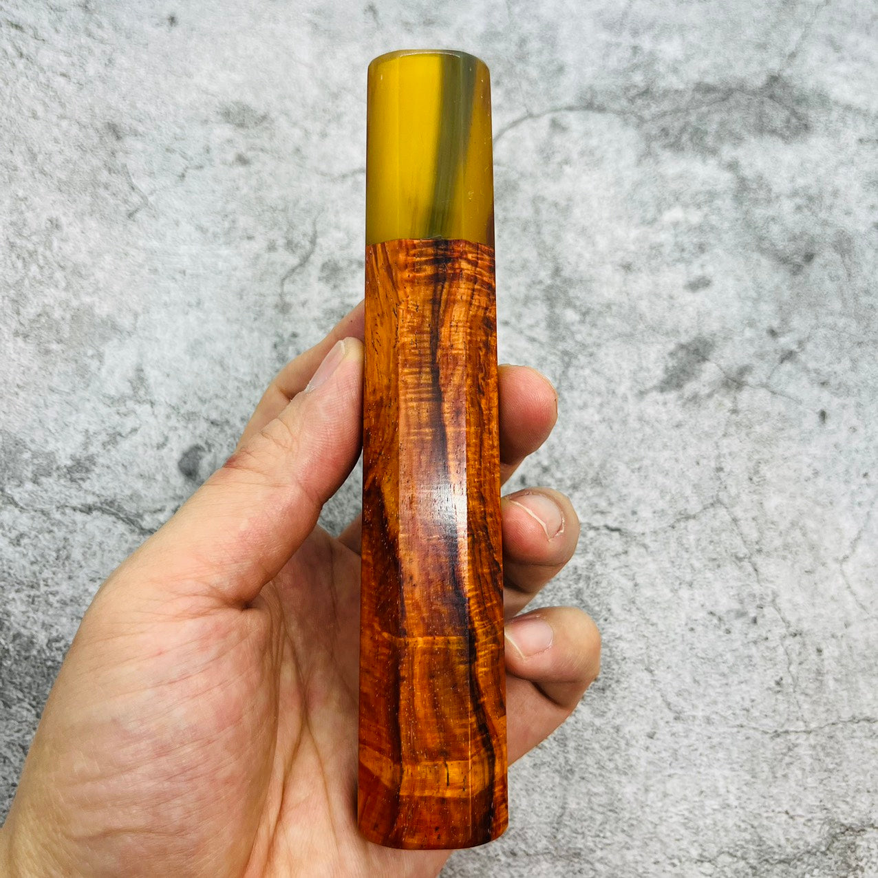 I- 6 Orange Curly Siamese Rosewood Wa handle with marble horn ferrule, 145mm