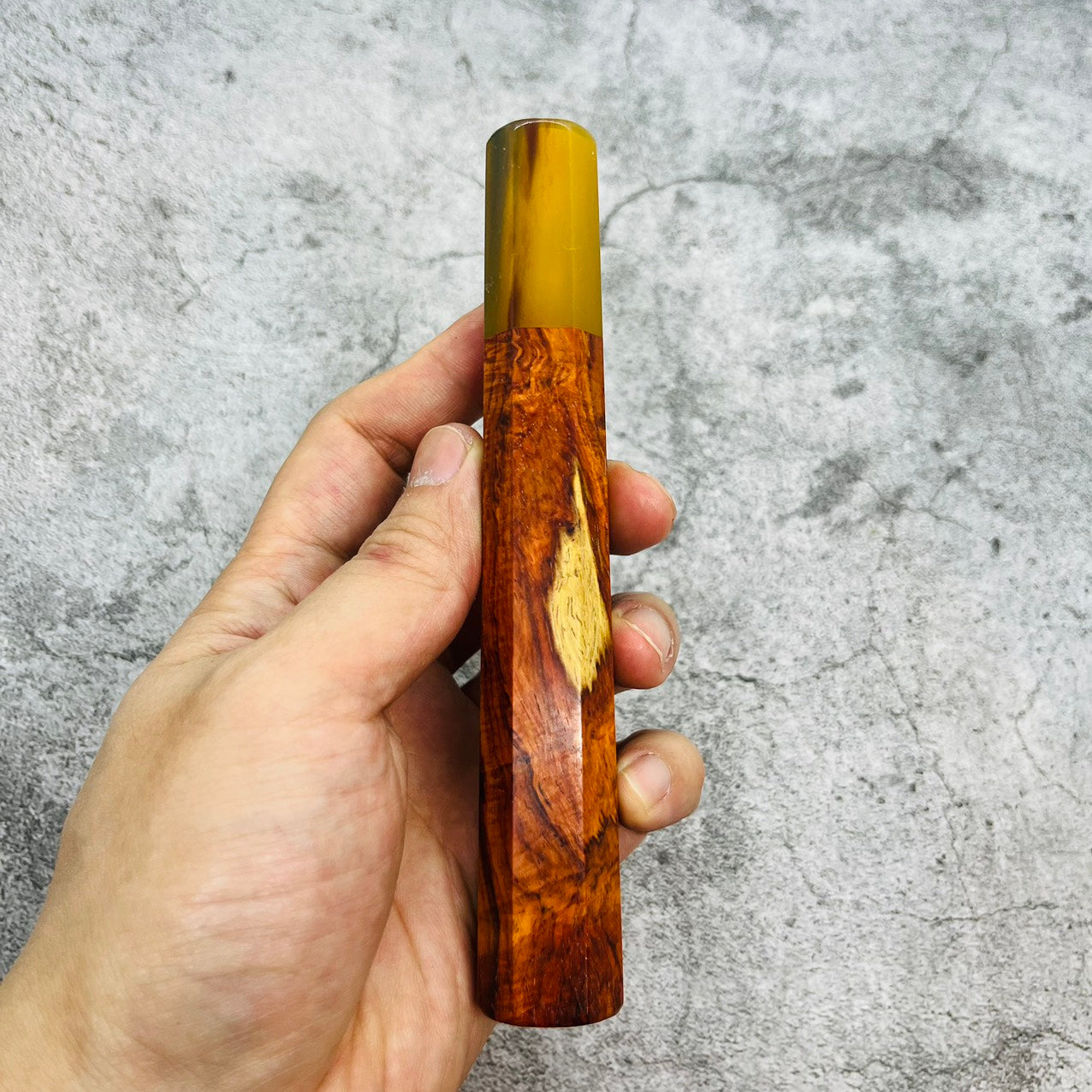 I- 6 Orange Curly Siamese Rosewood Wa handle with marble horn ferrule, 145mm