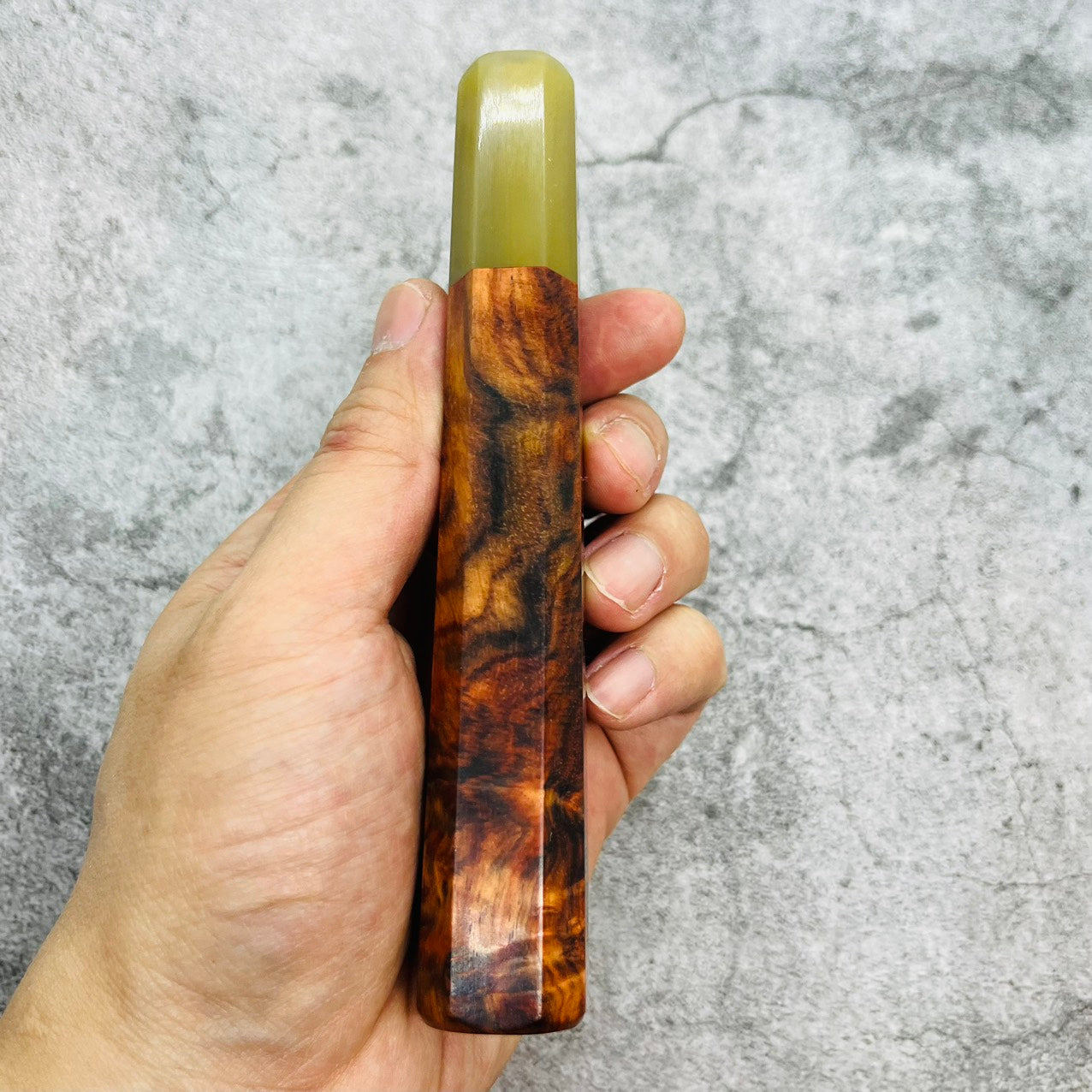 I- 2 Burl Siamese Rosewood Wa handle with marble horn ferrule - 140mm