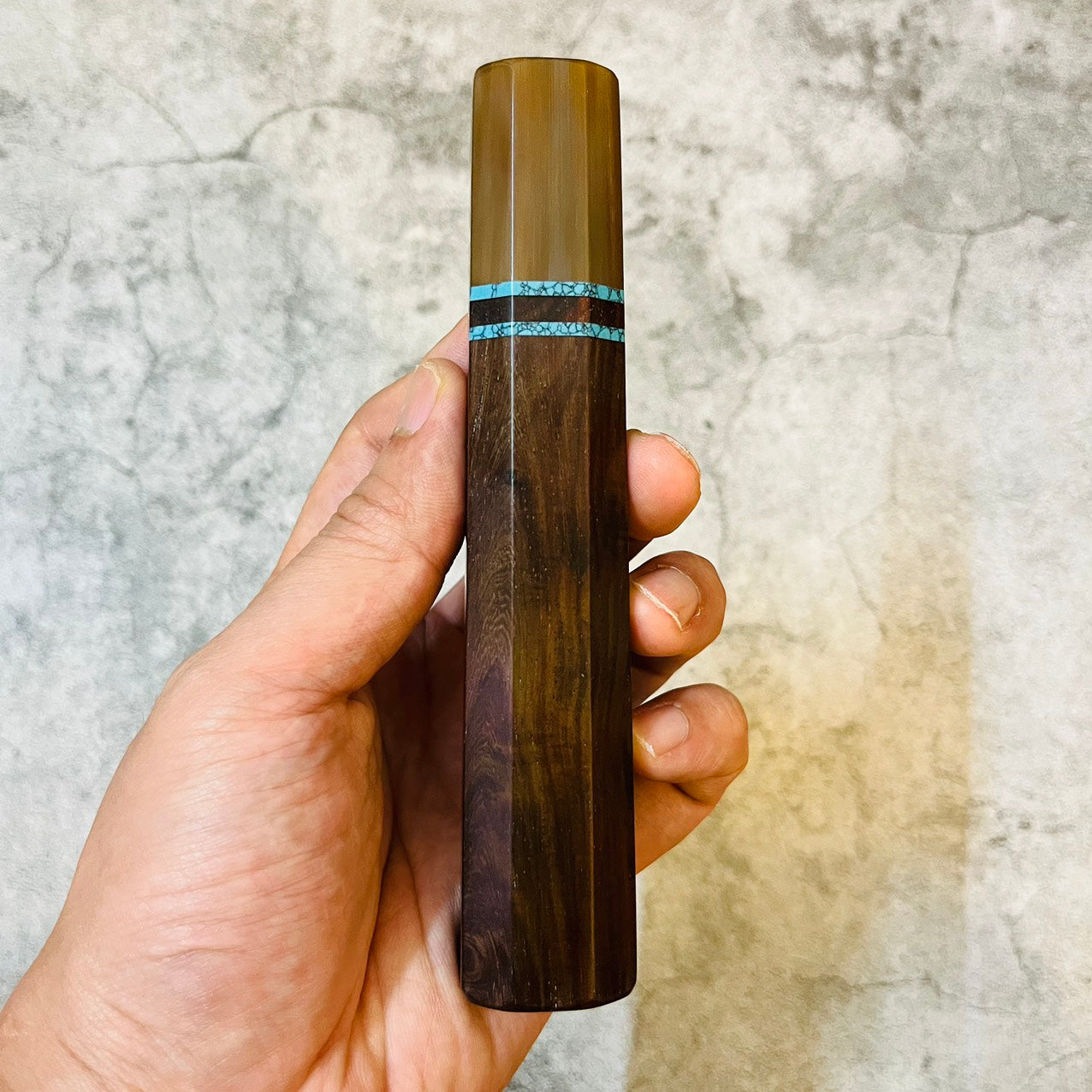 I-Trac wood Wa handle with marble horn ferrule, turquoise stone spacer 140mm