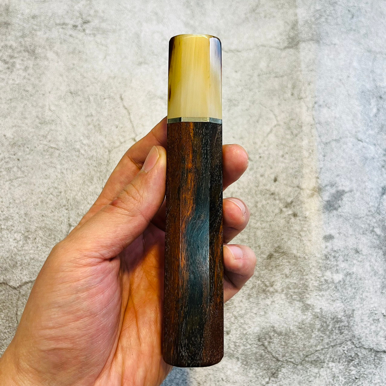 I- Siamese Rosewood Wa handle with marble horn and nickel spacer, 145mm