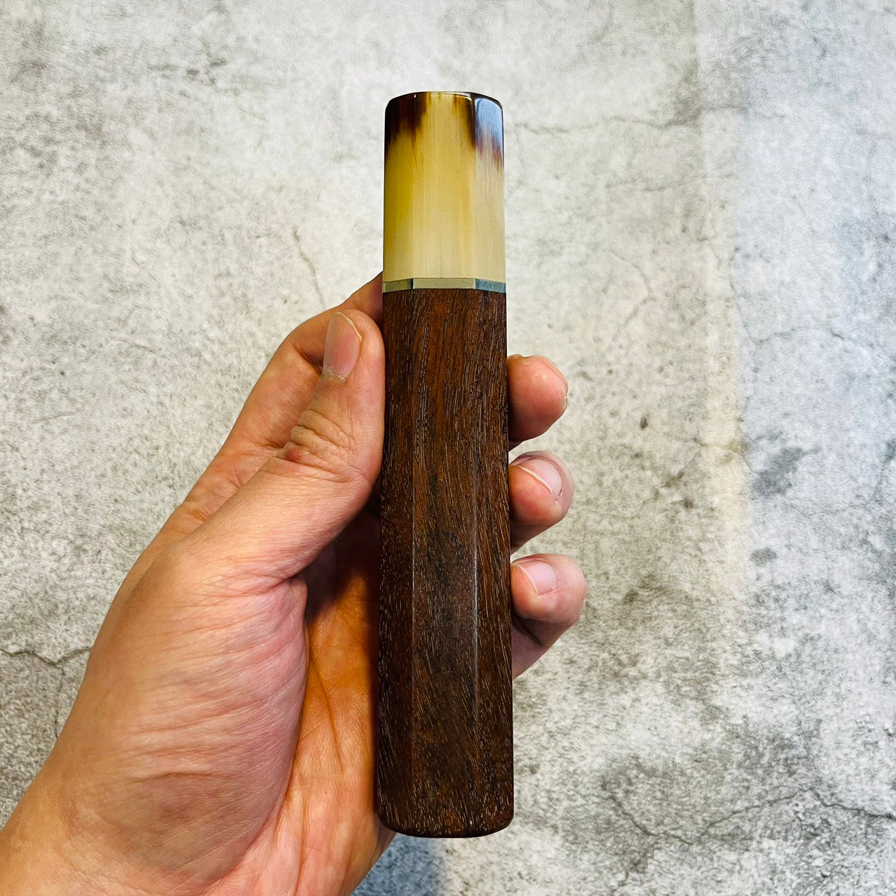 I- Siamese Rosewood Wa handle with marble horn and nickel spacer, 145mm