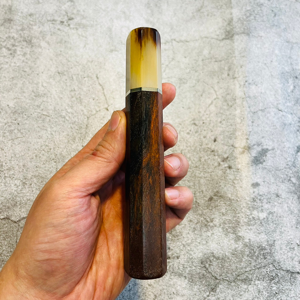 I- Siamese Rosewood Wa handle with marble horn and nickel spacer, 145mm