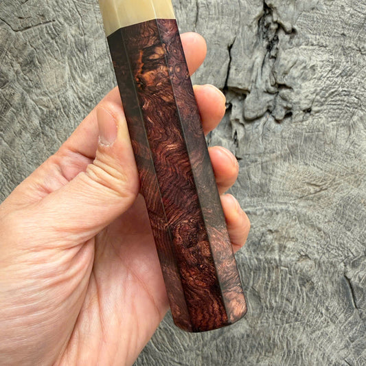 I - Honduras rosewood burl Wa handle, White horn ferrule - 145 mm