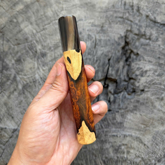 I - 2 Two tone Desert Ironwood burl, Cool Horn Ferrule, 140mm handle