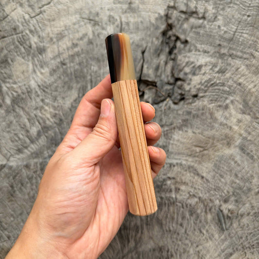 I - 10 Japanese Cedar Wa handle, Marble Horn Ferrule, 140mm handle