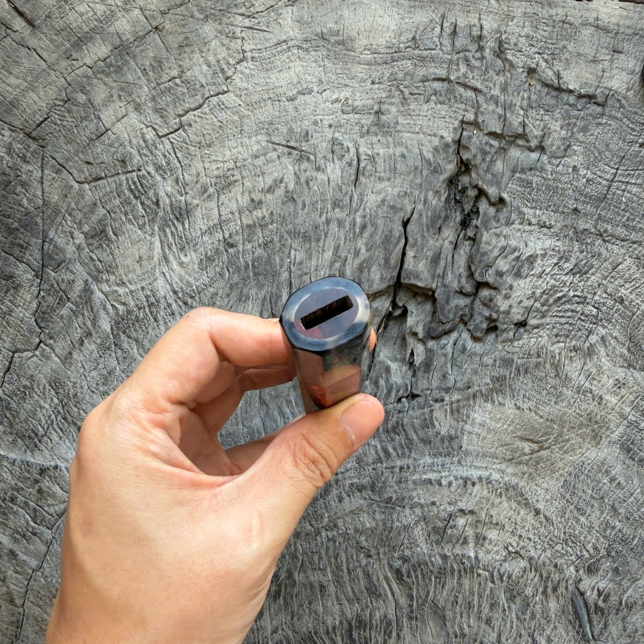 I- Curly Black Red Siamese Rosewood Wa handle, Marble horn ferrule, 135mm handle
