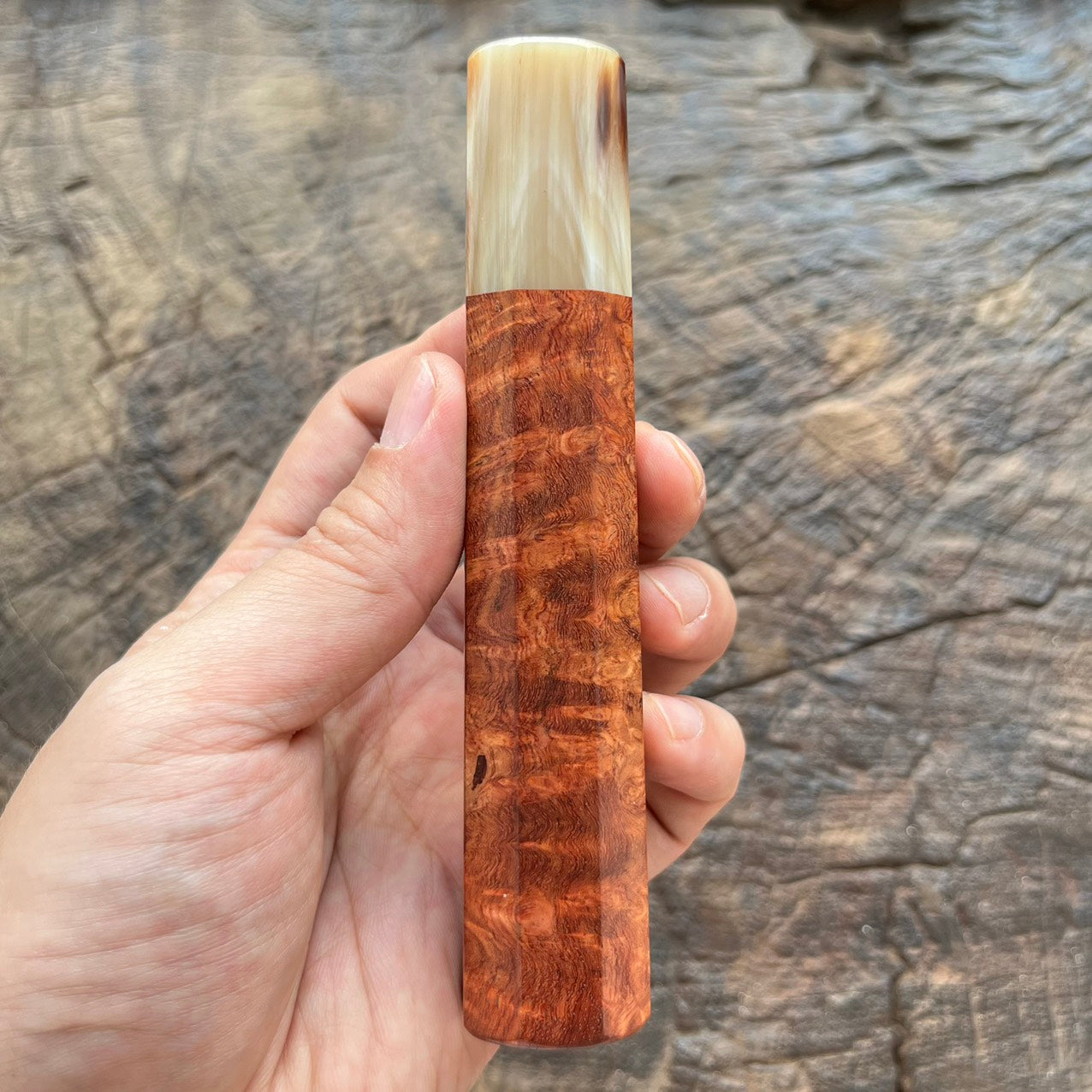 I- 9 Amboyna burl Wa handle with marble horn ferrule - 135mm