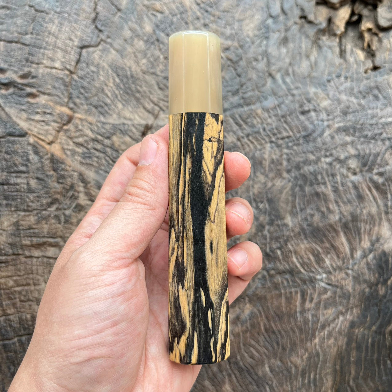 I - 2 Black white Ebony Wa handle with white horn - 140mm