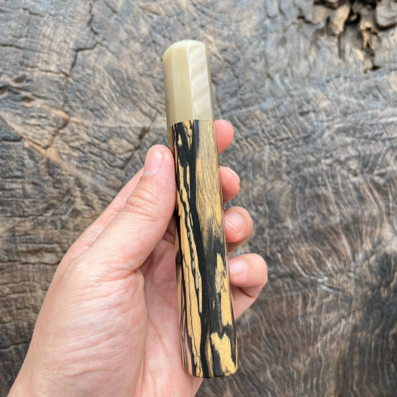 I - 2 Black white Ebony Wa handle with white horn - 140mm