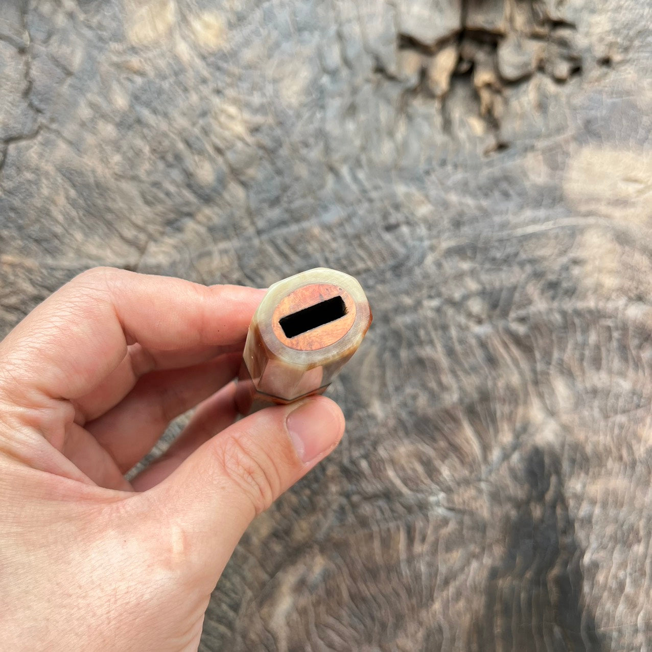 I -2 Live Edge Amboyna burl Wa handle with marble horn and black G10 spacer - 145mm