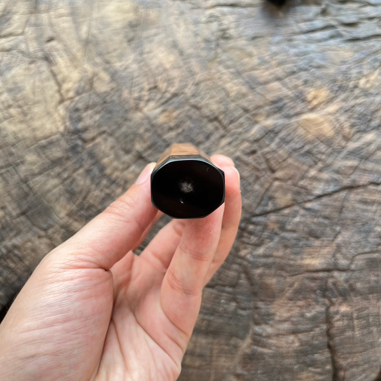 I- 4 Viet Ironwood Burl Wa handle with black horn ferrule and end cap- 135mm