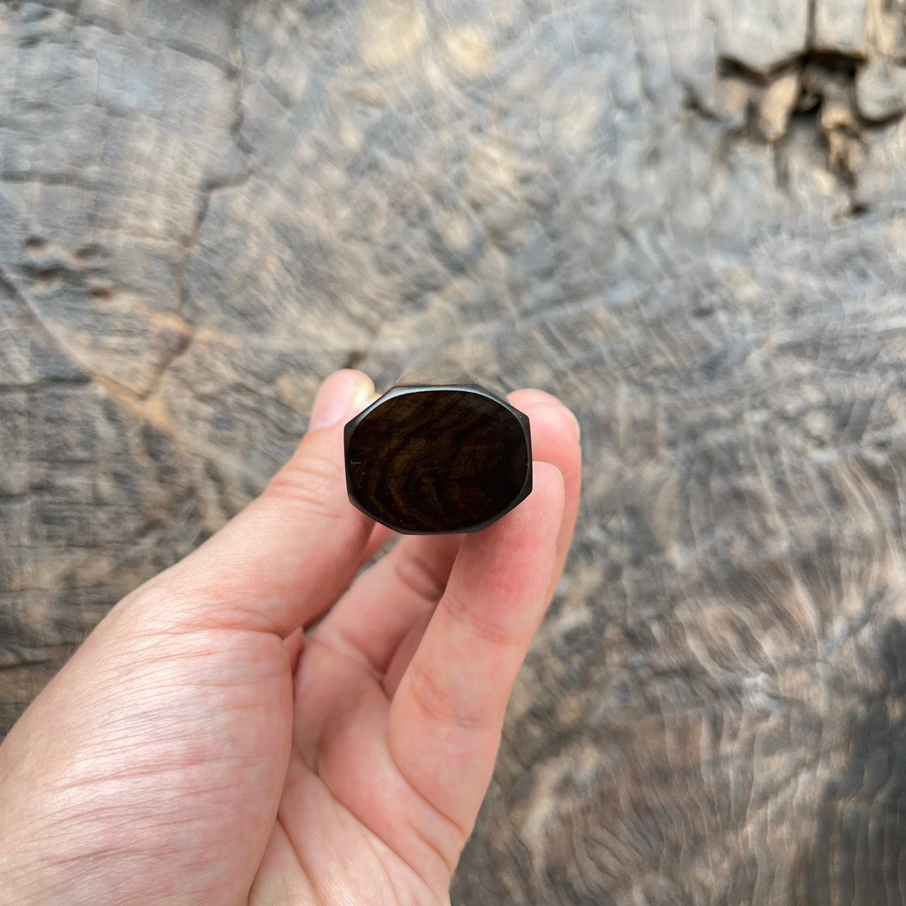 I- Super straight grain Ebony Wa handle with marble horn ferrule - 145mm