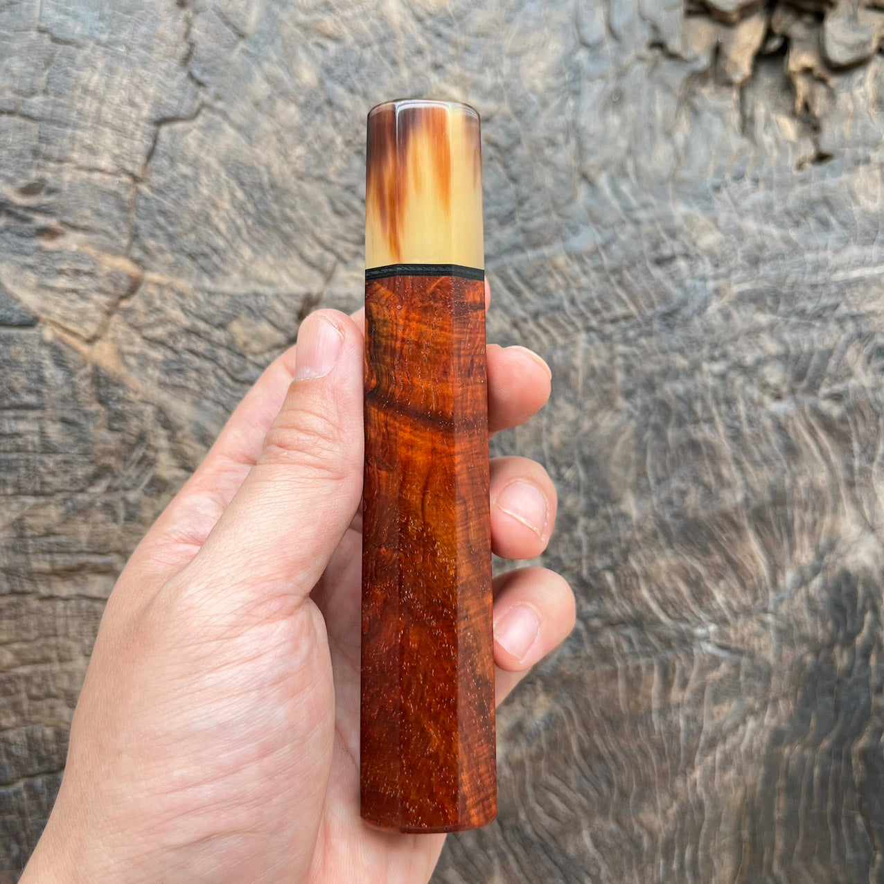I- 3 Rare Siam Rosewood Wa handle with marble horn ferrule, black G10 spacer - 135mm