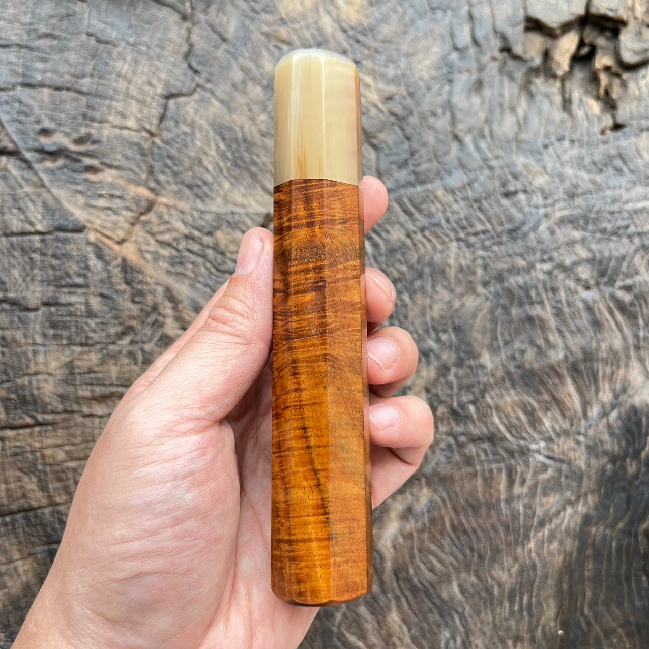 I -Coffee Curly Red Siam Rosewood Wa handle with marble horn - 145mm