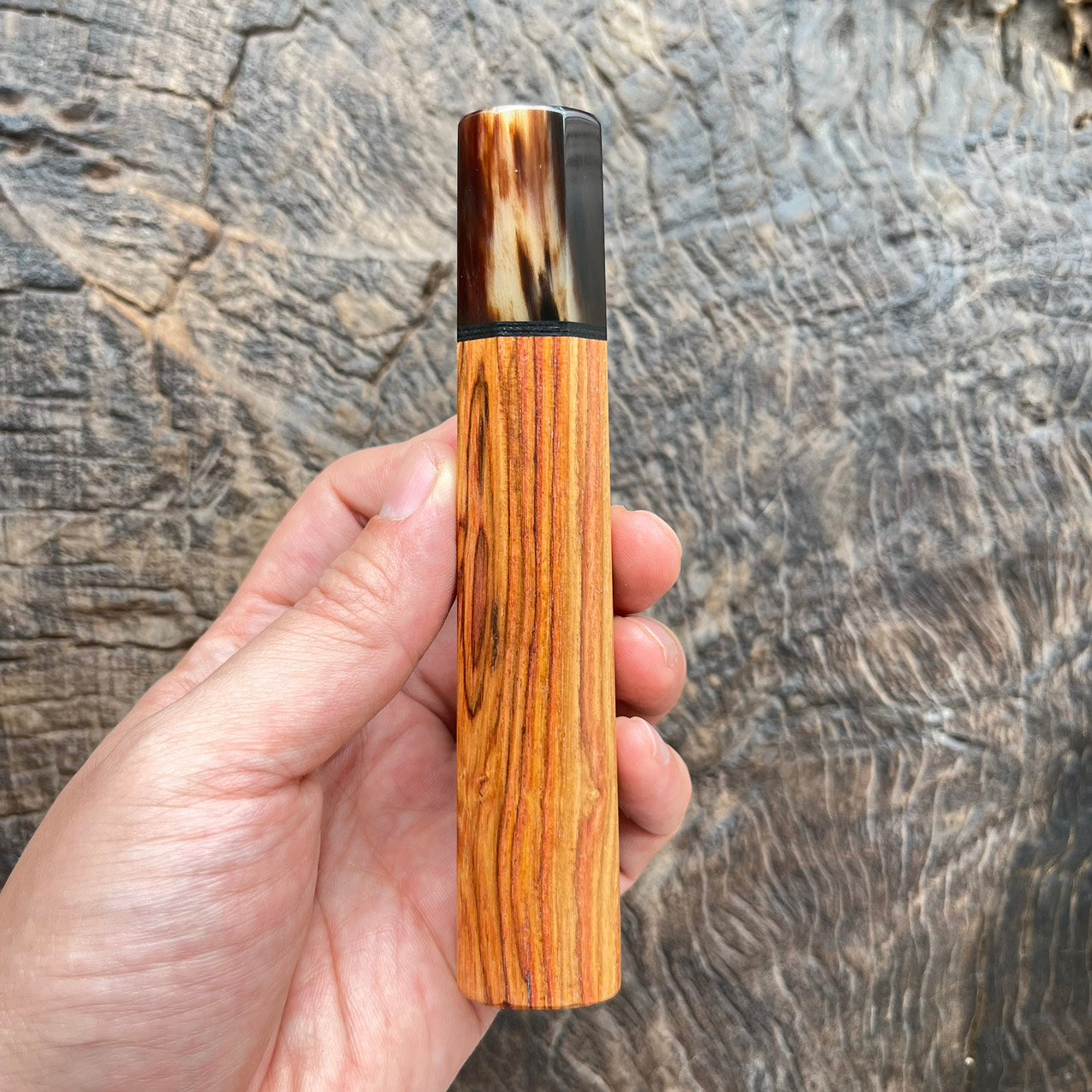 I- Huanghuali wood Wa handle with marble horn ferrule, black G10 spacer - 135mm