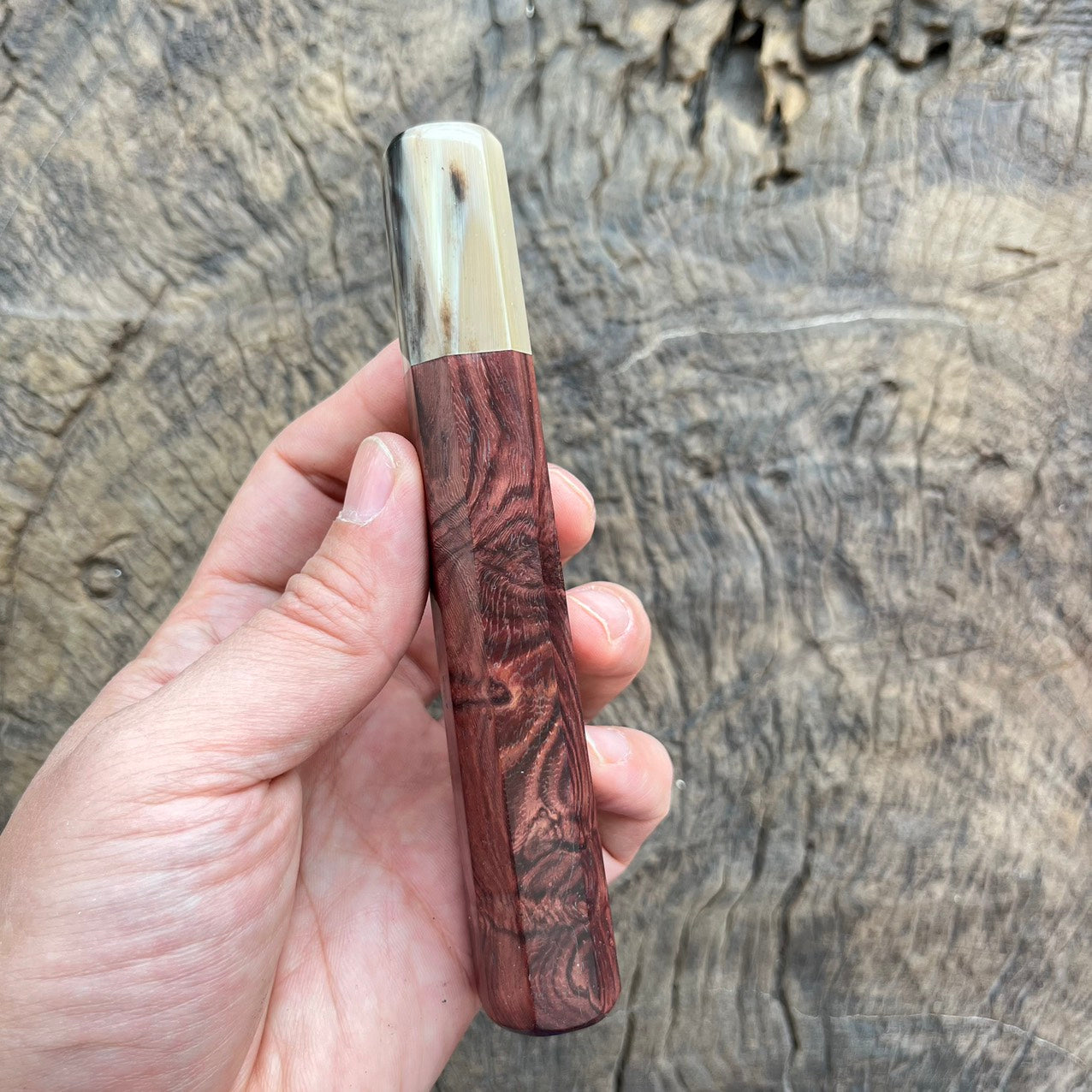I- 5 Purple curly Rosewood Wa handle with black horn ferrule - 135mm