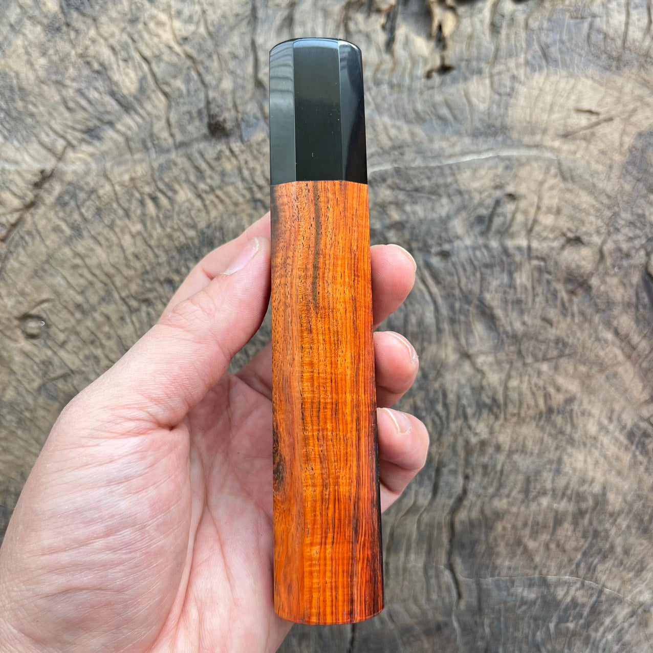 I - 2 Orange Curly Siam Rosewood wa handle with black horn - 145mm