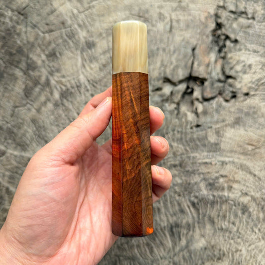 I - Curly Siamese Rosewood Wa handle with Horizontal grain, Marble horn ferrule, 145 mm handle