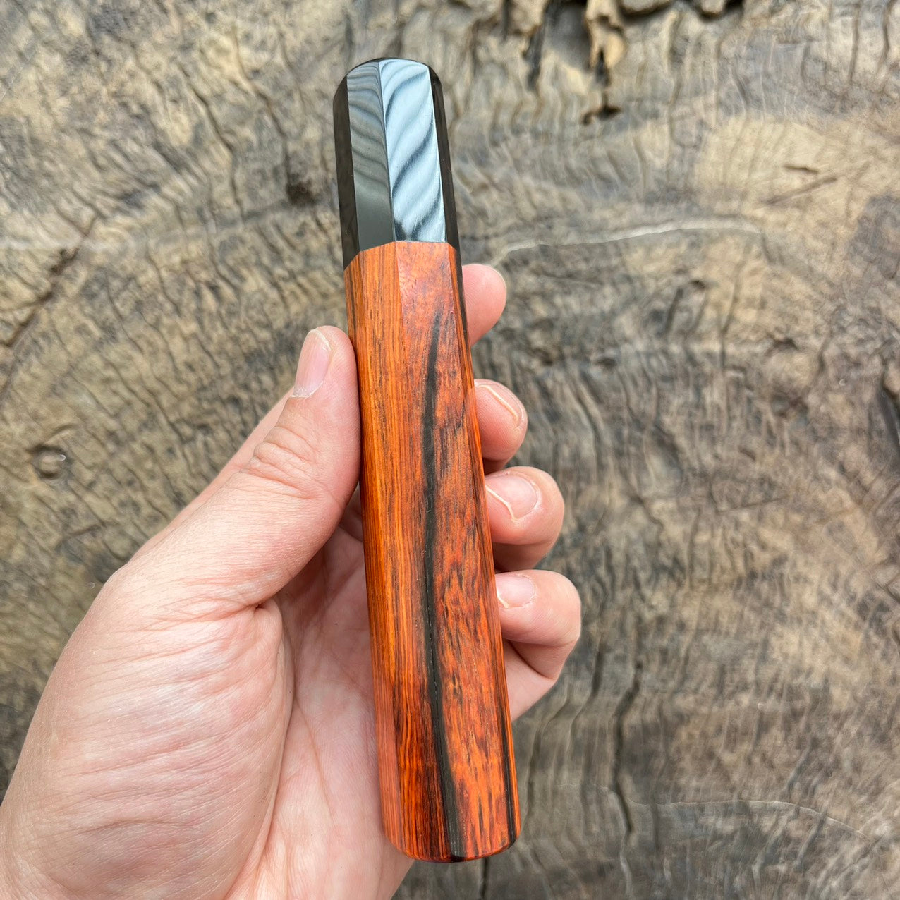 I - 2 Orange Curly Siam Rosewood wa handle with black horn - 145mm