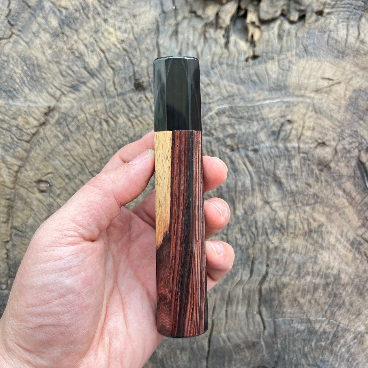 I- 3 Cross grain Ebony Wa handle with black horn ferrule - 135mm