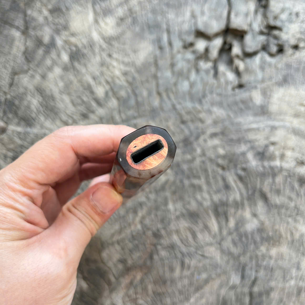 I -4 Live Edge Amboyna Burl Wa handle, Marble horn ferrule- 140mm