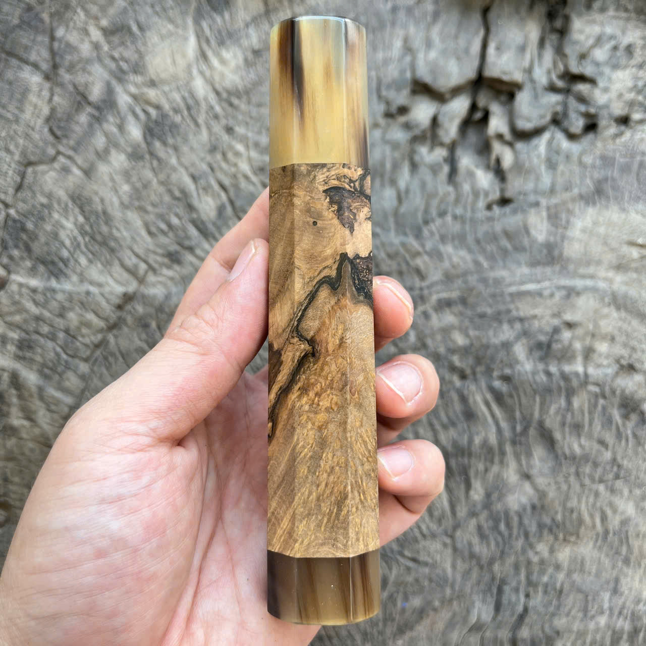 I -6 Burl Ebony Wa handle, Marble horn ferrule and end cap- 145 mm