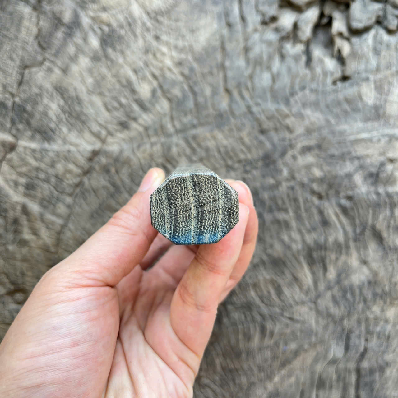 I - Light blue stabilized wood Wa handle, marble horn ferrule - 140mm