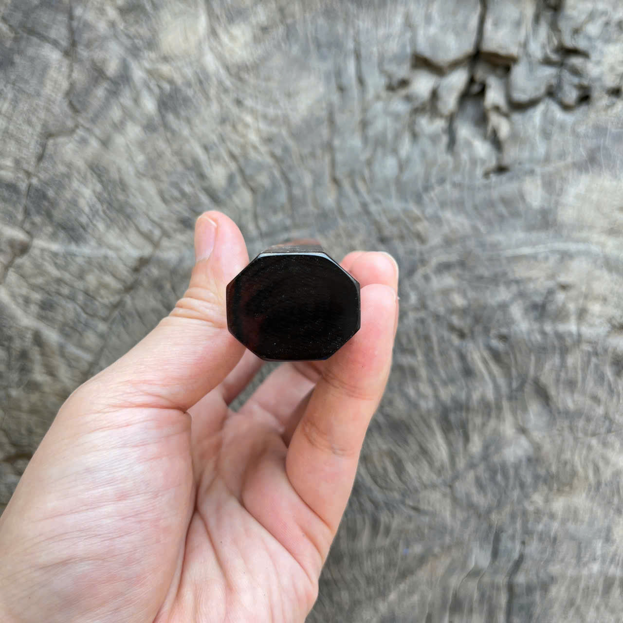 I -11 Black red curly Siam Rosewood Wa handle, Marble horn ferrule - 145 mm