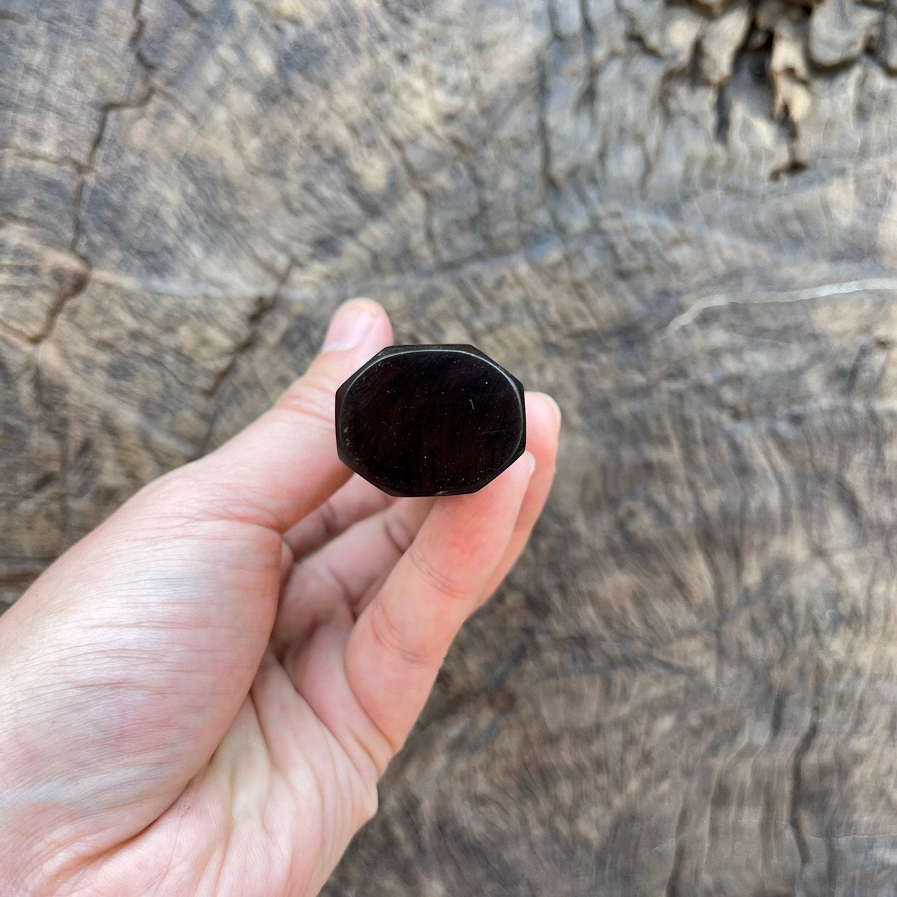 I - 3 Rare Black Red curly Siam Rosewood Wa handle with marble horn- 145mm