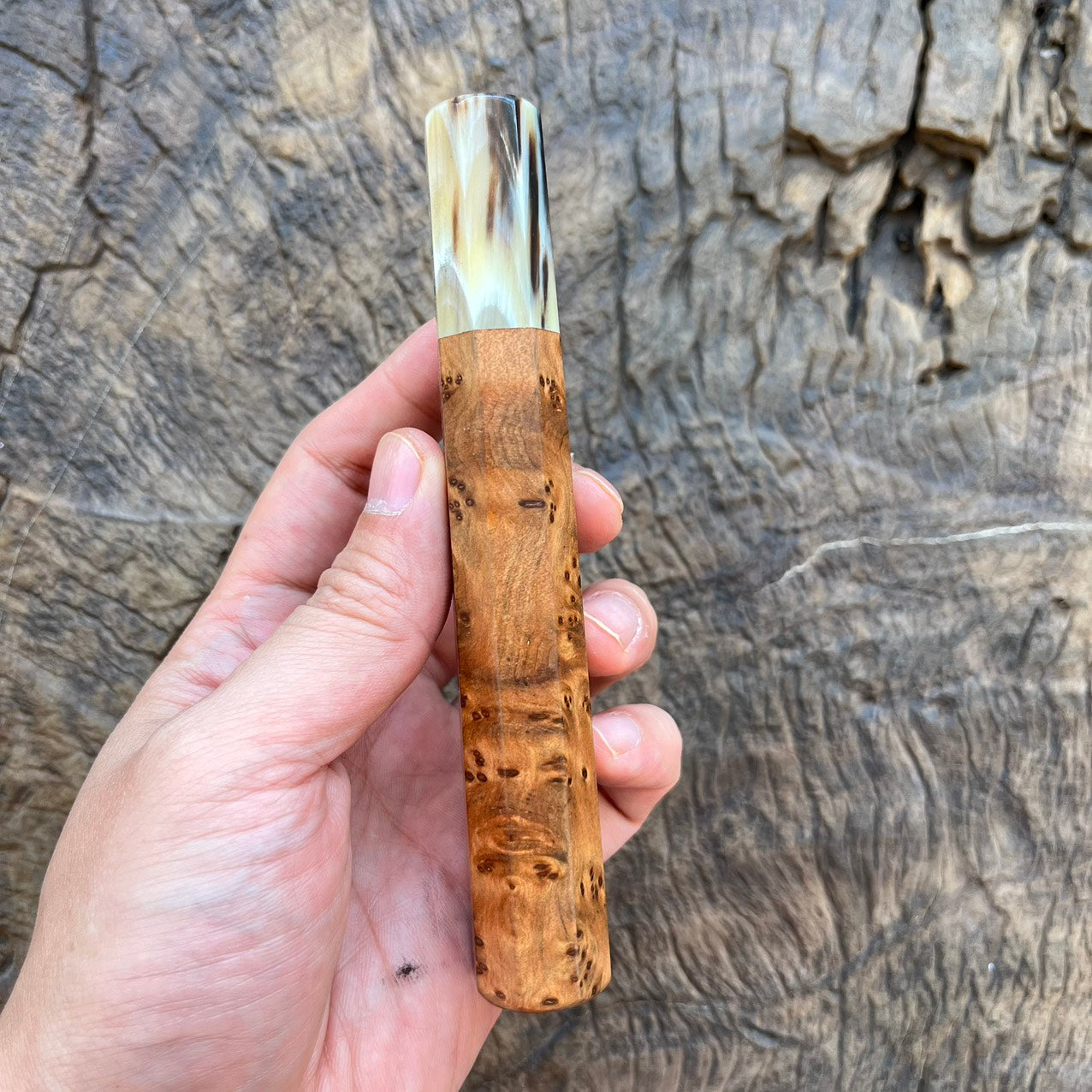 I- Thuya burl Wa handle with marble horn - 140mm