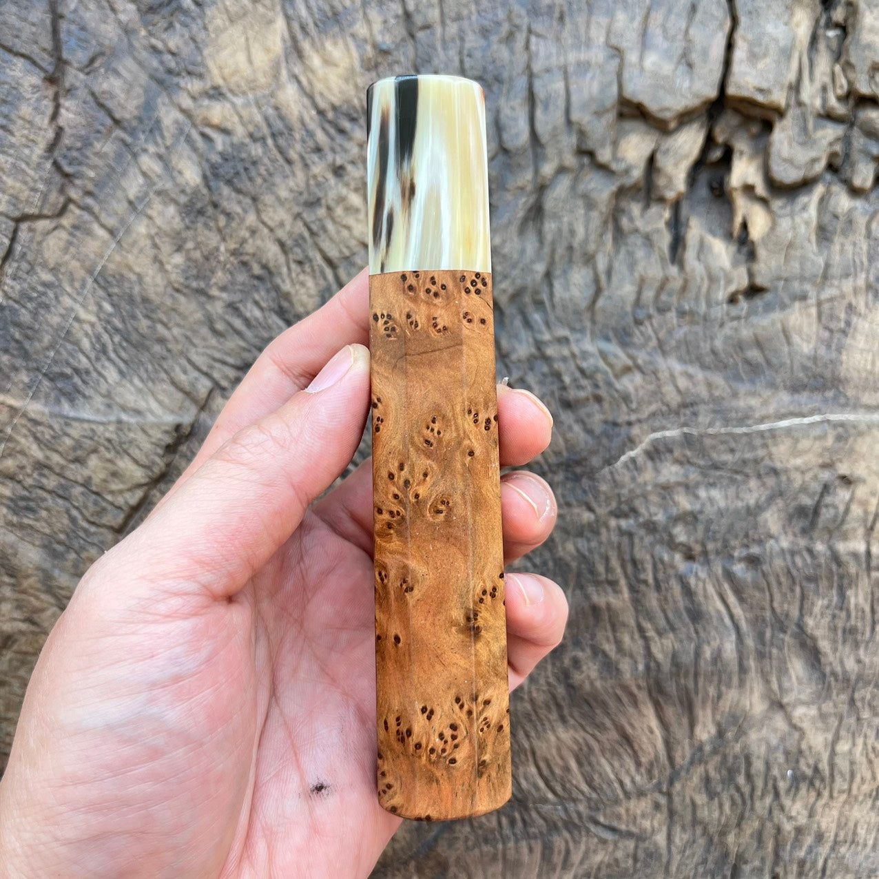 I- Thuya burl Wa handle with marble horn - 140mm