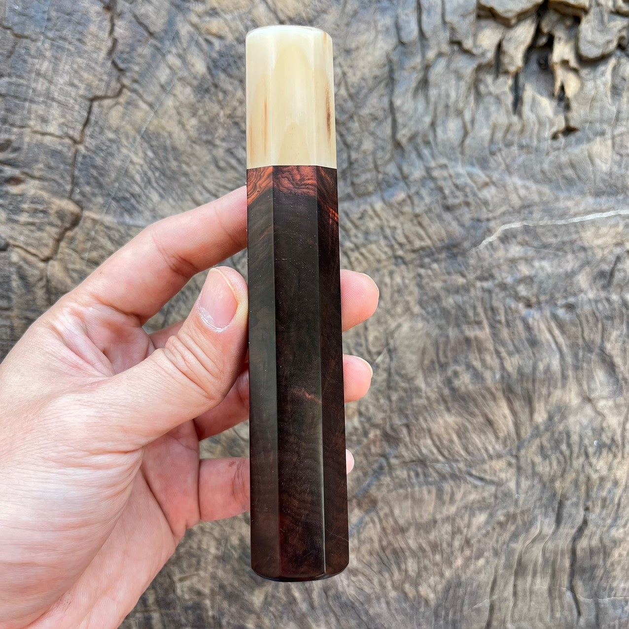I - 3 Rare Black Red curly Siam Rosewood Wa handle with marble horn- 145mm