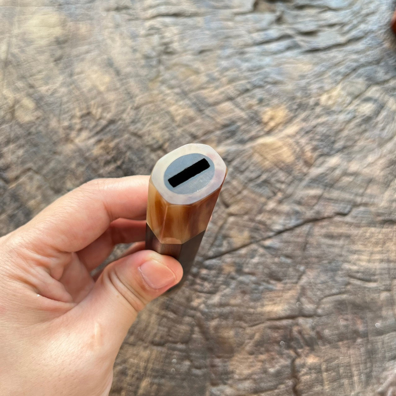 I- 5 Maca Ebony Wa handle with marble horn ferrule and end cap- 140mm