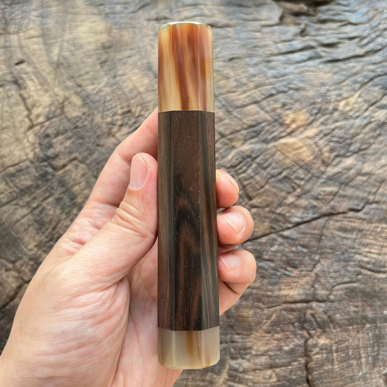 I- 5 Maca Ebony Wa handle with marble horn ferrule and end cap- 140mm
