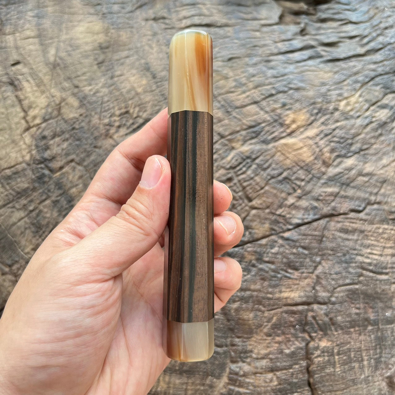 I- 5 Maca Ebony Wa handle with marble horn ferrule and end cap- 140mm