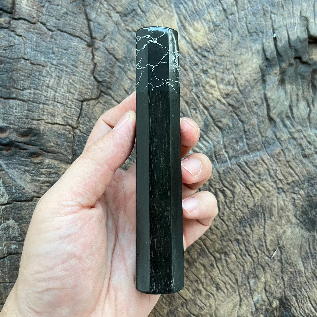 I- Ebony wa handle with black white turquoise stone ferrule - 135mm