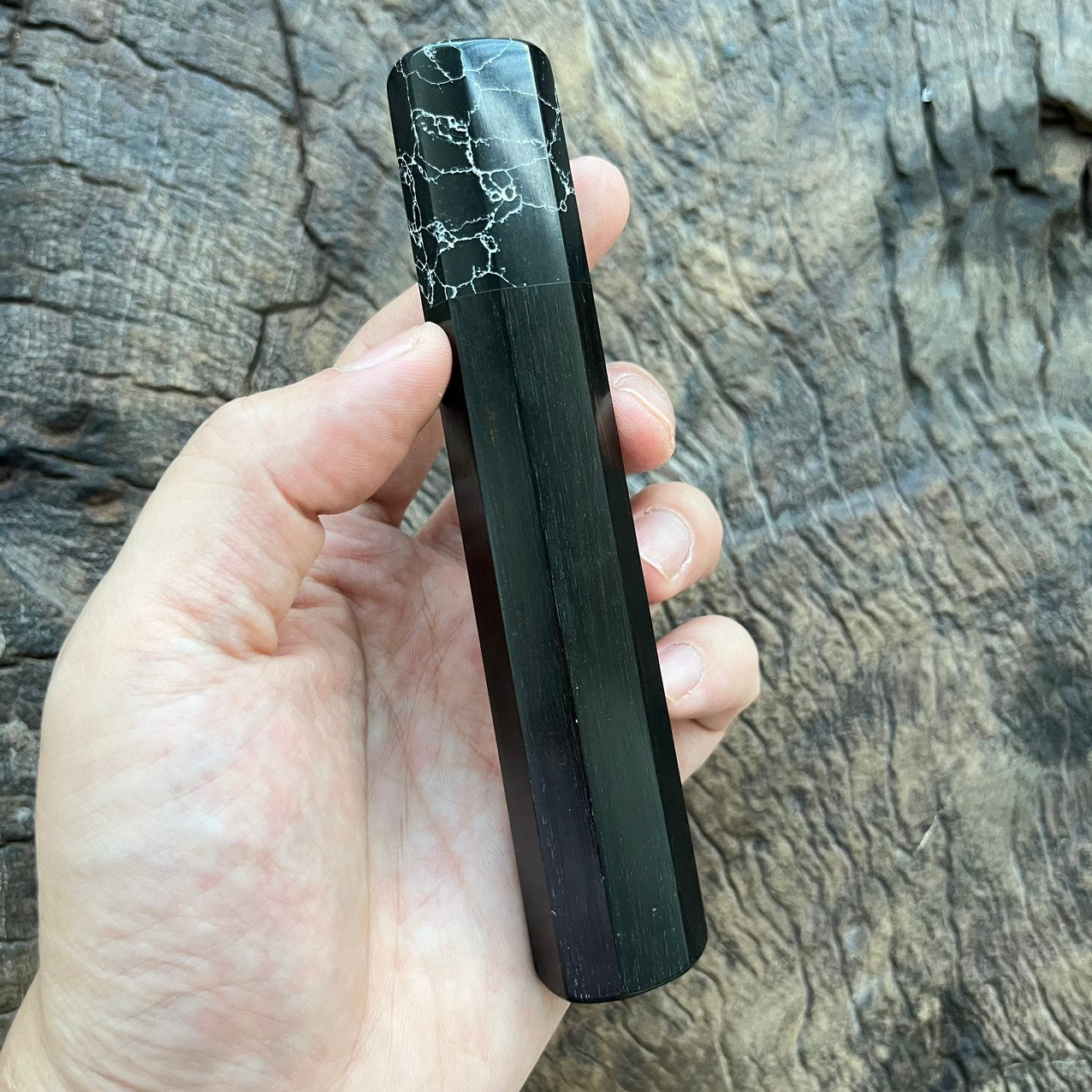 I- Ebony wa handle with black white turquoise stone ferrule - 135mm